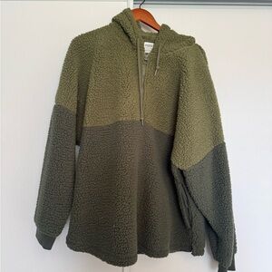 PINK Victoria's Secret Two-Tone Green Sherpa Zip-Up Sweater